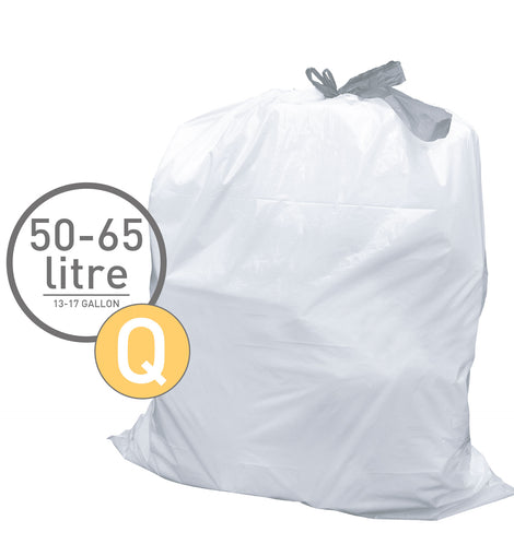 Code Q (200 Count) 13-17 Gallon | 40-65 Liter Custom Fit Trash Bags Compatible with Code Q| White Drawstring Garbage Liners, Size: One Size